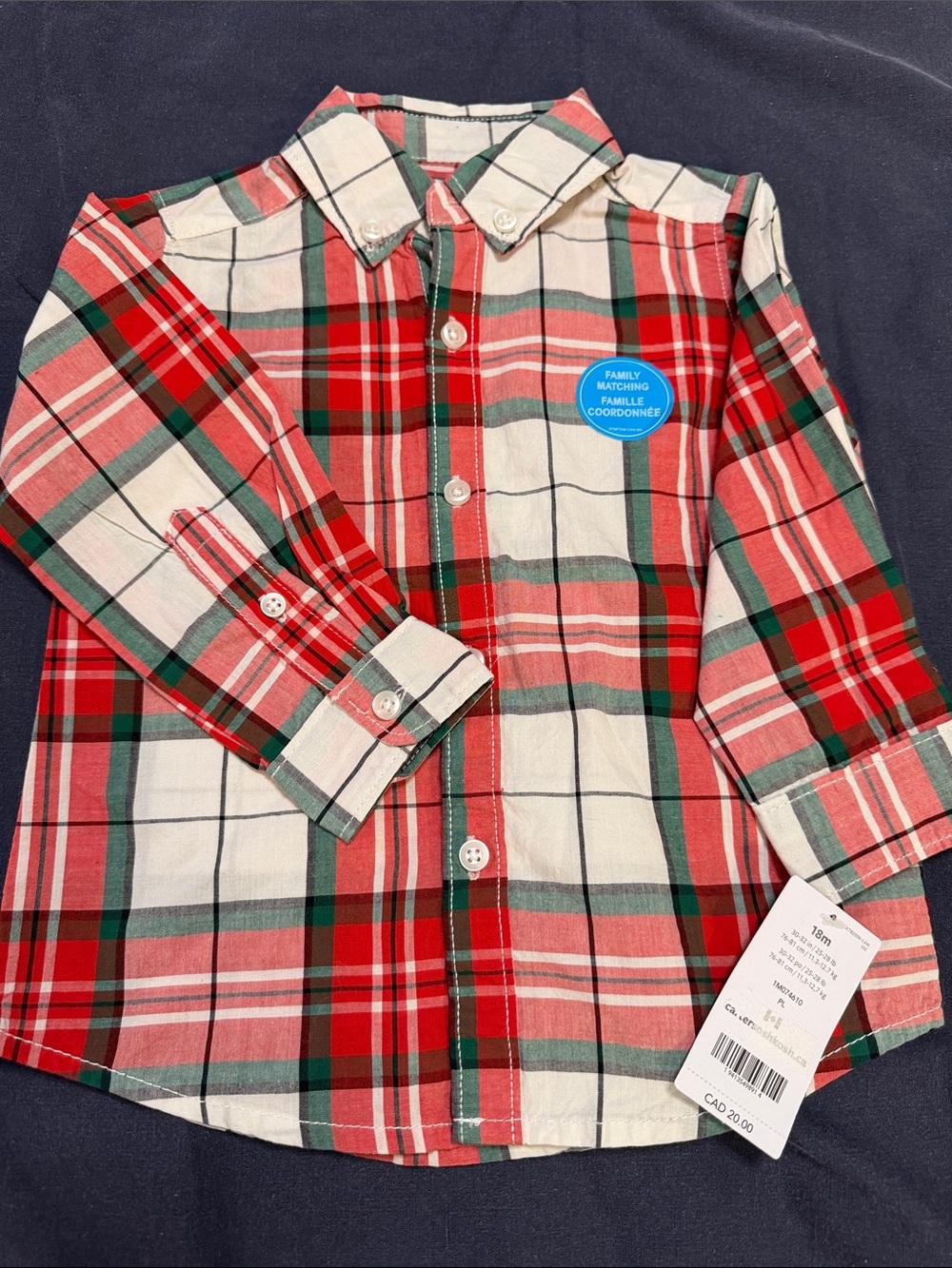 🍑3/$40🍑 Carter's Red, Green & White Plaid Button-Down Shirt